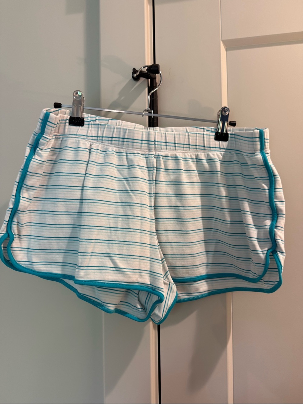 Lake Pajamas Striped Two-Piece Lounge Set in White and Teal Trim - Picture 4 of 5